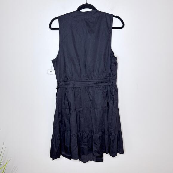NEW NWT Nine West Large Tiered Sleeveless Black V-Neck Wrap Midi Dress‎ Cotton - Picture 7 of 9